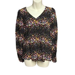 Willow + Root size XS Floral Black V neck long sleeve Blouse